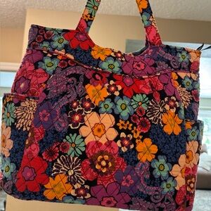 Red and Pink Floral Tote Bag with Vintage Design